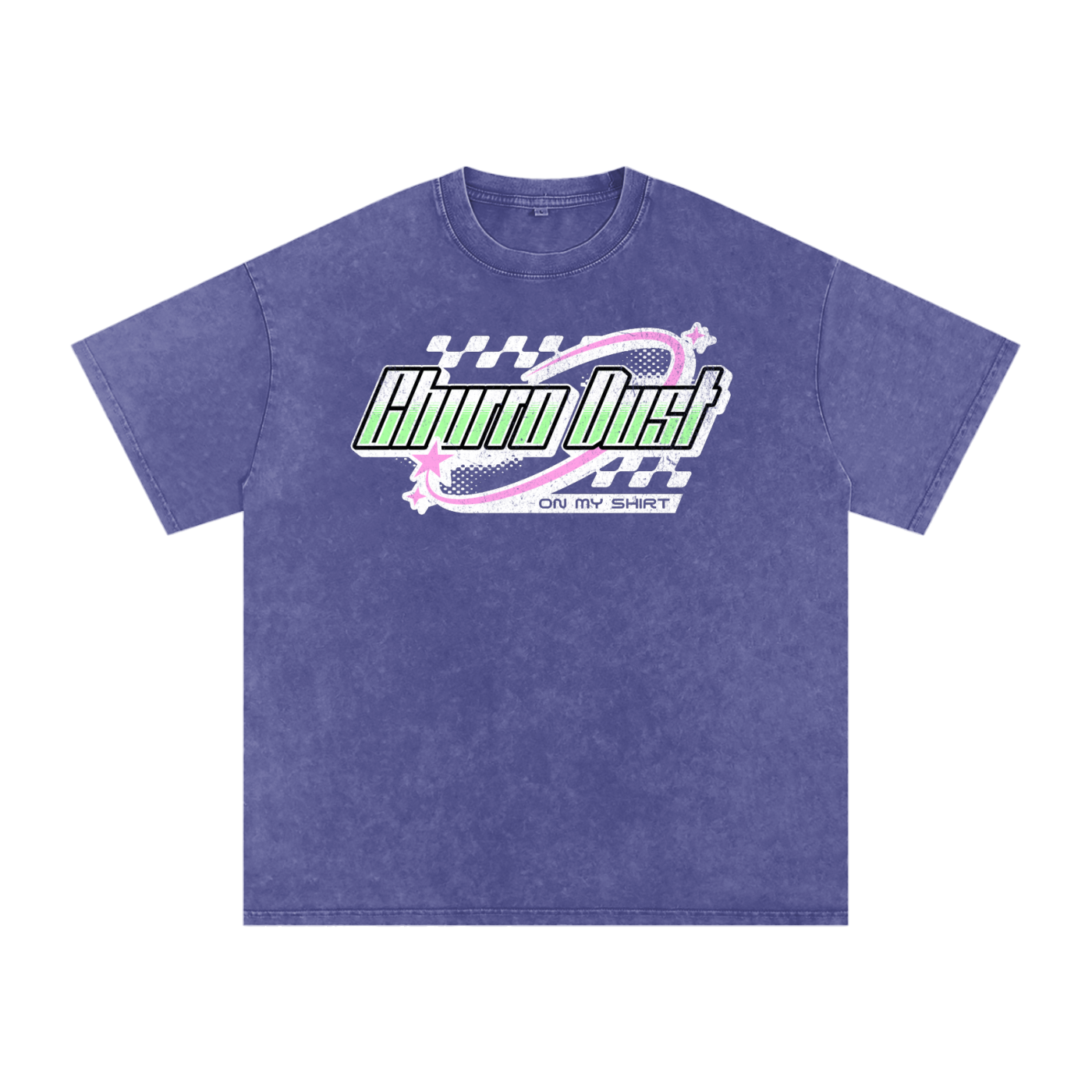 Churro Dust Y2K Logo Graphic Tee – Retro Chrome Mall Aesthetic Streetwear 100% Soft Heavy Weight (250 gsm) Snow Washed Oversized Cotton T-Shirt