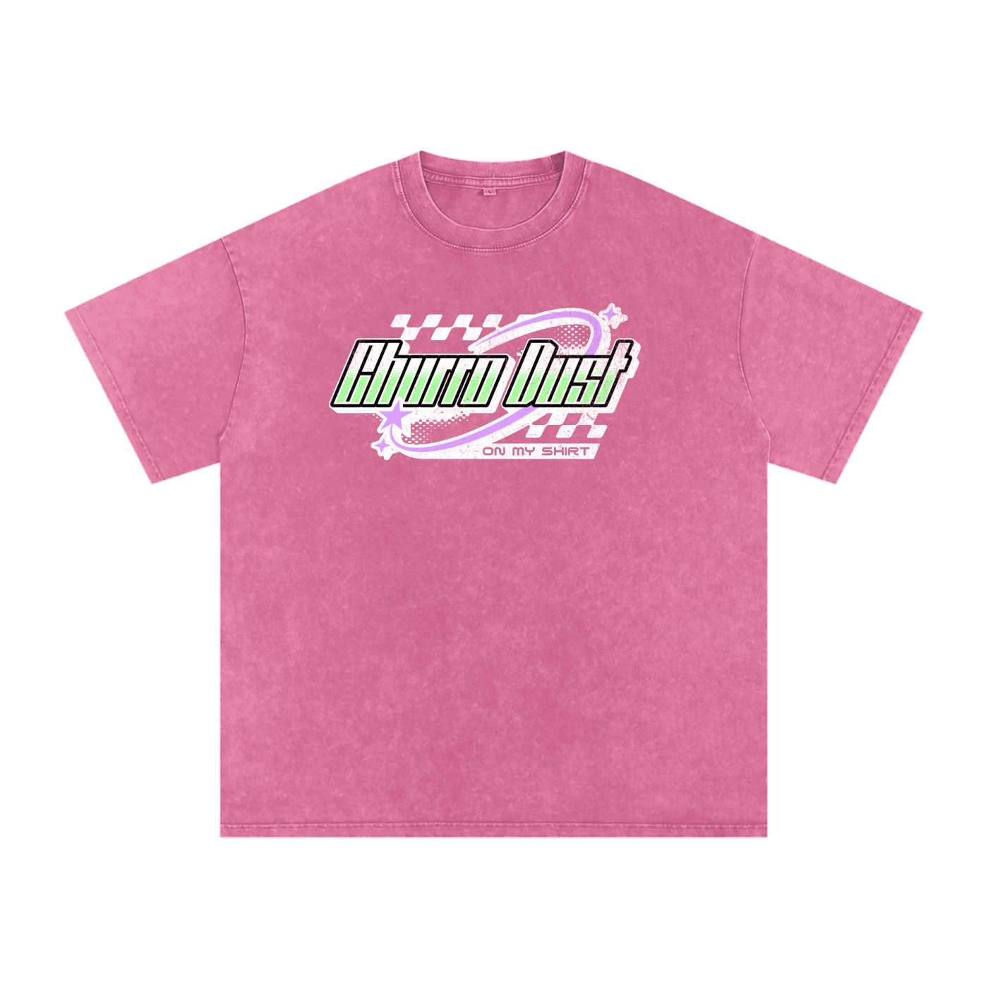 Churro Dust Y2K Logo Graphic Tee – Retro Chrome Mall Aesthetic Streetwear 100% Soft Heavy Weight (250 gsm) Snow Washed Oversized Cotton T-Shirt