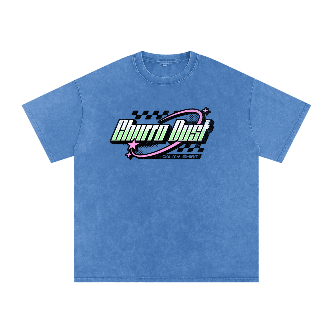 Churro Dust Y2K Logo Graphic Tee – Retro Chrome Mall Aesthetic Streetwear 100% Soft Heavy Weight (250 gsm) Snow Washed Oversized Cotton T-Shirt