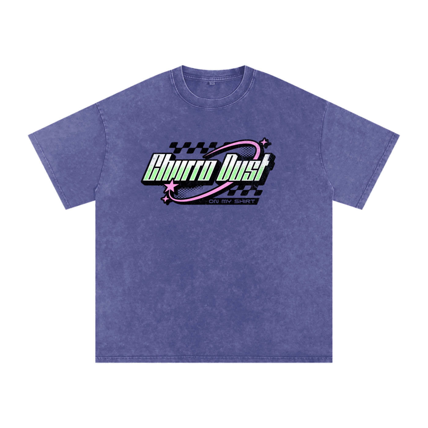 Churro Dust Y2K Logo Graphic Tee – Retro Chrome Mall Aesthetic Streetwear 100% Soft Heavy Weight (250 gsm) Snow Washed Oversized Cotton T-Shirt