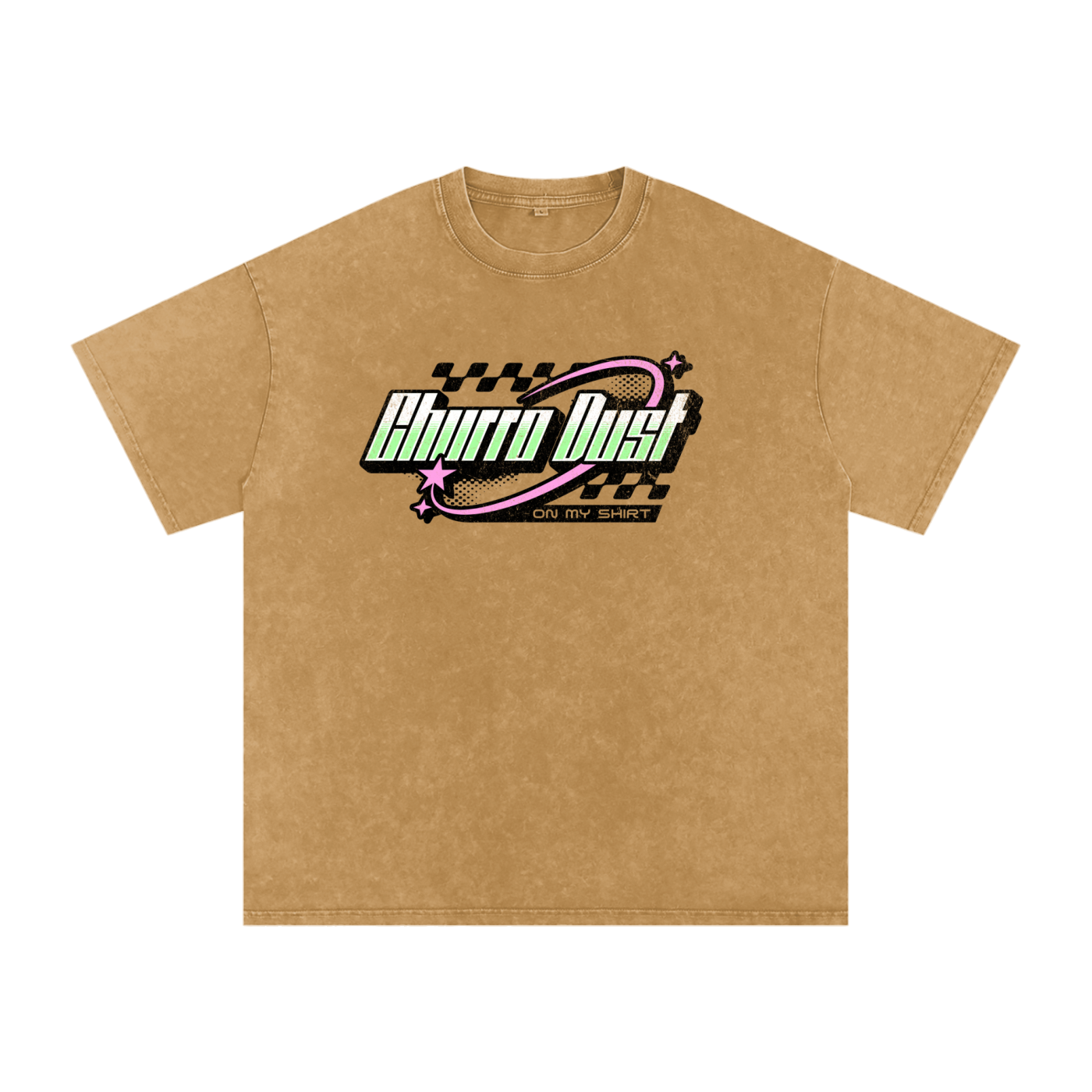 Churro Dust Y2K Logo Graphic Tee – Retro Chrome Mall Aesthetic Streetwear 100% Soft Heavy Weight (250 gsm) Snow Washed Oversized Cotton T-Shirt