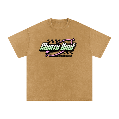 Churro Dust Y2K Logo Graphic Tee – Retro Chrome Mall Aesthetic Streetwear 100% Soft Heavy Weight (250 gsm) Snow Washed Oversized Cotton T-Shirt