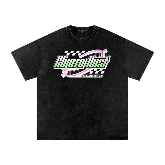 Churro Dust Y2K Logo Graphic Tee – Retro Chrome Mall Aesthetic Streetwear 100% Soft Heavy Weight (250 gsm) Snow Washed Oversized Cotton T-Shirt