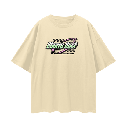 Churro Dust Y2K Logo Graphic Tee – Retro Chrome Mall Aesthetic Streetwear 100% Soft Vintage Washed Streetwear Loose Drop Shoulder T-Shirt