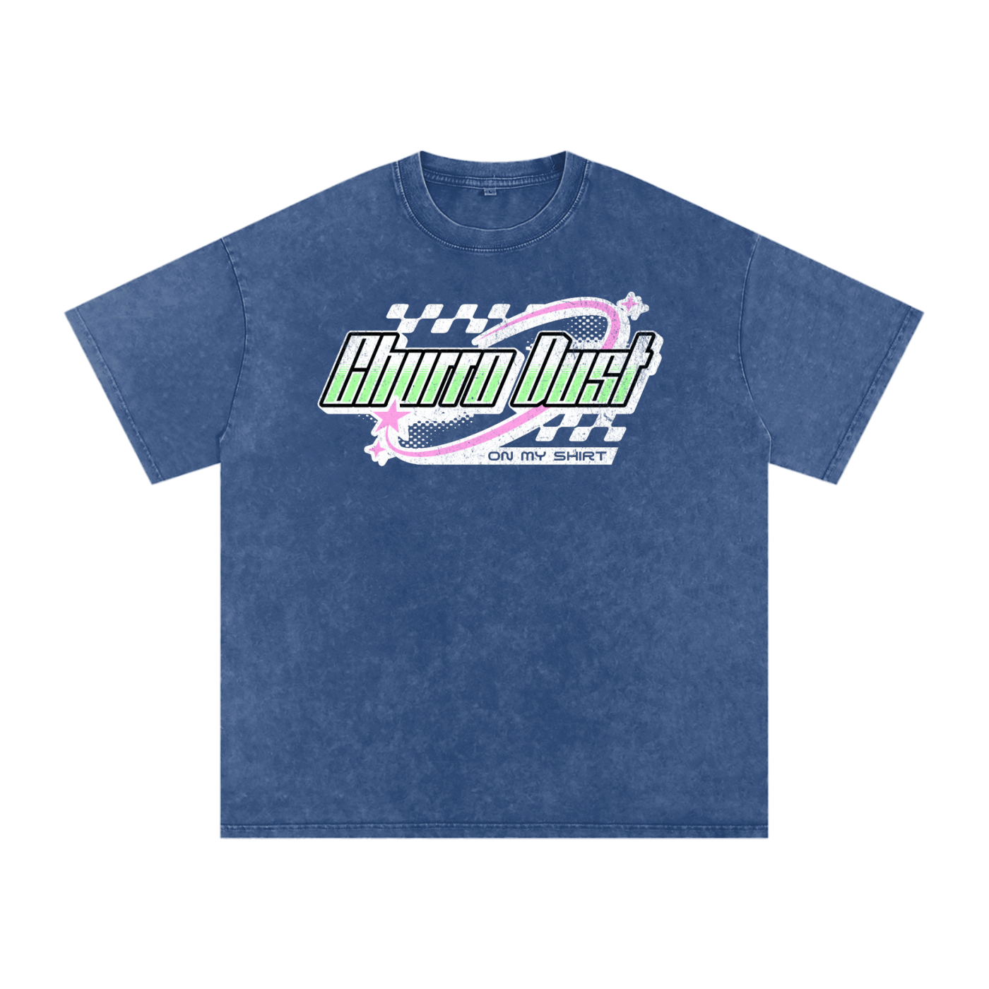 Churro Dust Y2K Logo Graphic Tee – Retro Chrome Mall Aesthetic Streetwear 100% Soft Heavy Weight (250 gsm) Snow Washed Oversized Cotton T-Shirt