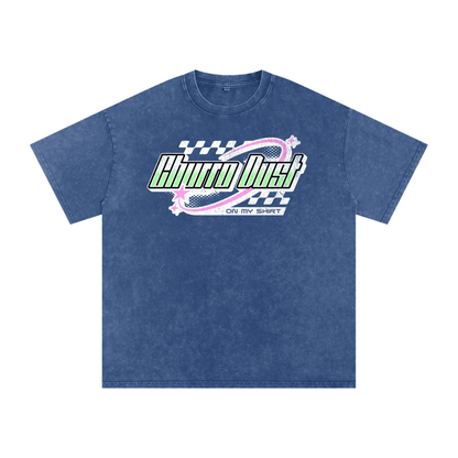 Churro Dust Y2K Logo Graphic Tee – Retro Chrome Mall Aesthetic Streetwear 100% Soft Heavy Weight (250 gsm) Snow Washed Oversized Cotton T-Shirt