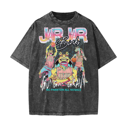 Jar Jar Binks Phantom Hoops Oversized Tee – Washed Black